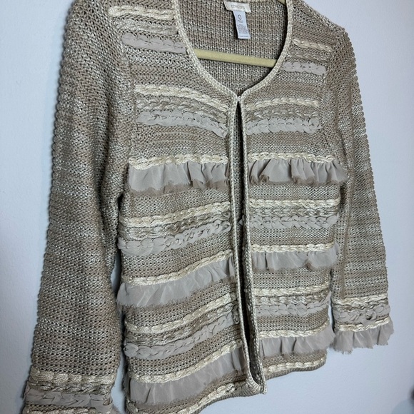 Chico’s Ravishing Ruffles Cardigan Sweater Feminine Sophisticated Size Small - Picture 3 of 7